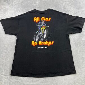 Last Call Co All Gas No Brakes Graphic T-Shirt 2XL Black Biker Streetwear Tee